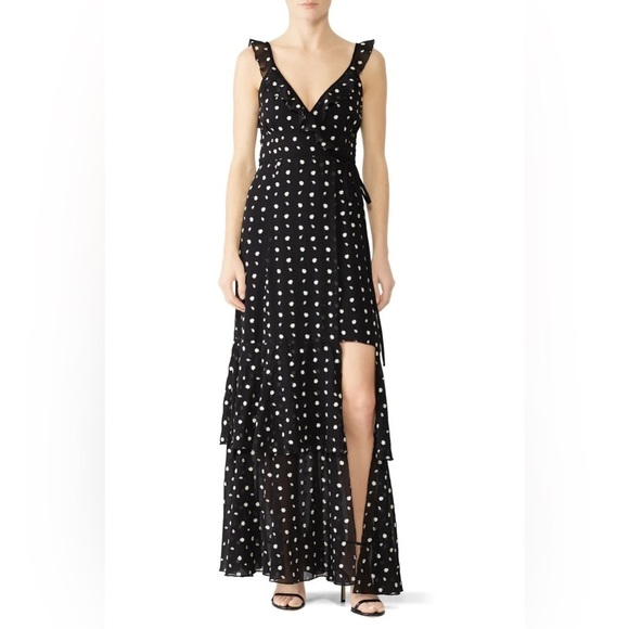 Hutch Georgia Maxi Dress Ruffles Wrap Floral Polka Dots Layered Cocktail Black - Picture 1 of 12
